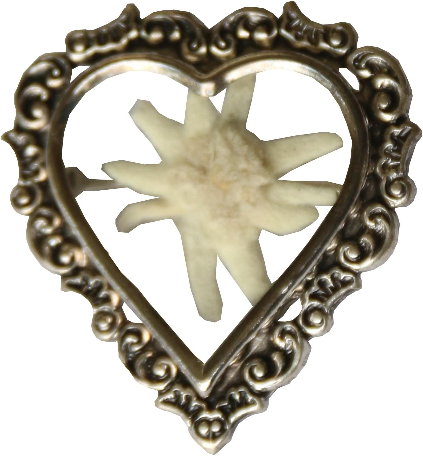 BreiterHut Hat Pin, Hat Badge, Accessories, Badge: Genuine Edelweiss in a Heart-shaped pin