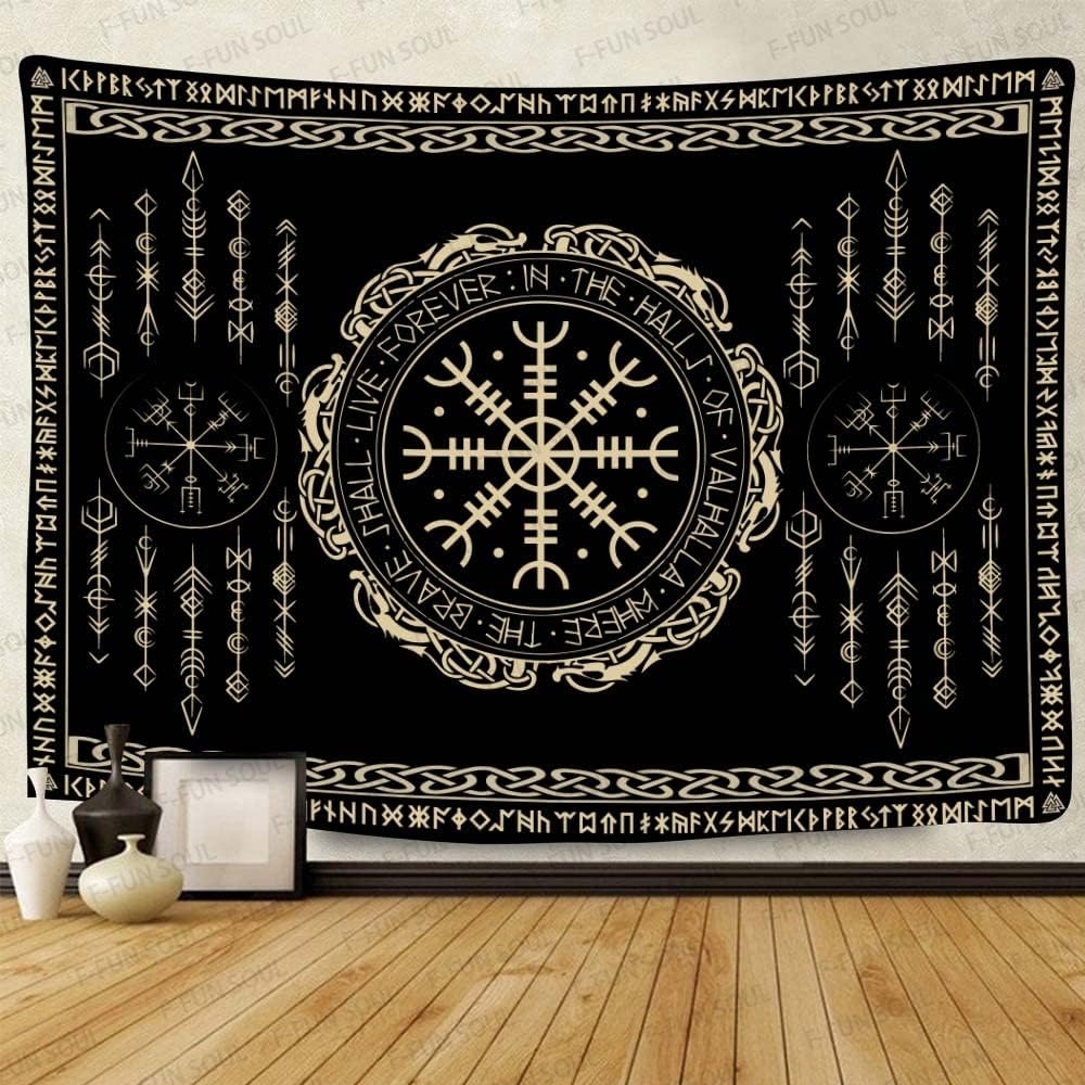 STCREE Large 80x60inches Soft Flannel Tapestry, Vegvsir Symbol Amulet Celtic Rune Scandinavian Aesthetic Mythology Tapestry Wall Hanging for Bedroom Living Room Decor GTZYFS1624
