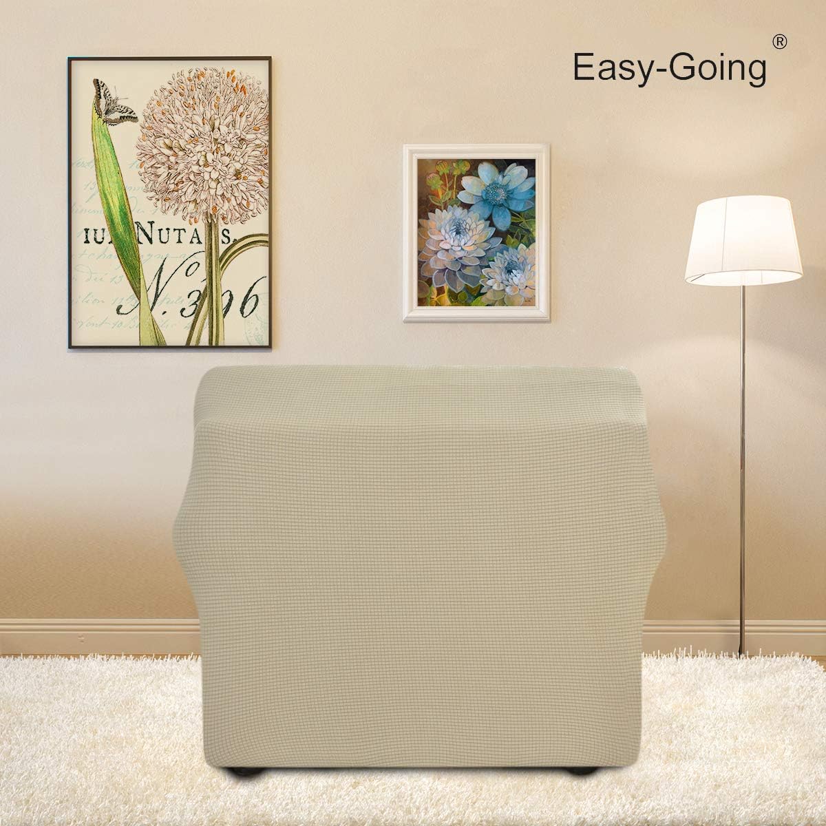 Easy-Going Stretch Chair Sofa Slipcover 1-Piece Couch Sofa Cover Furniture Protector Soft with Elastic Bottom for Kids. Spandex Jacquard Fabric Small Checks(Chair,Ivory: Home & Kitchen