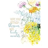 Shared Blessings Botanica Flowers 1 Count Religious Birthday Card for Her, Christian KJV Scripture Bible Verse, Envelope Included