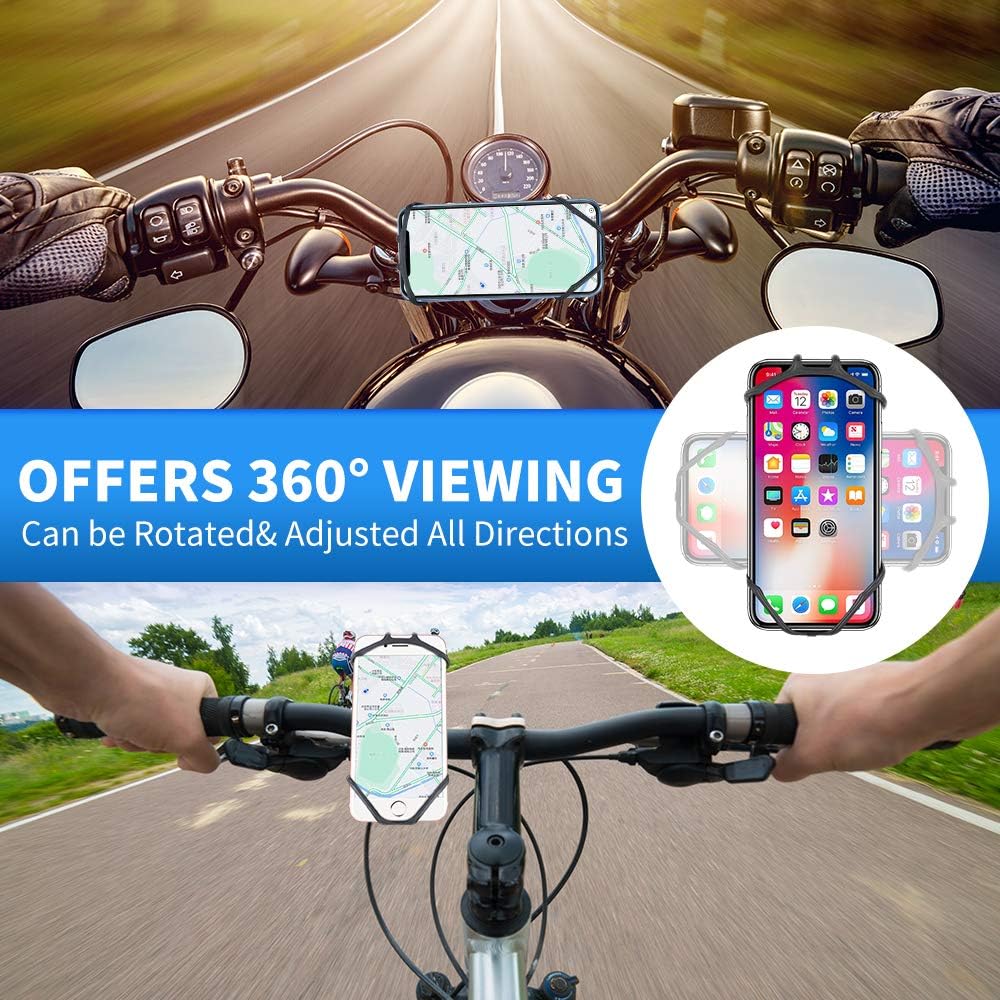Bike Motorcycle Phone Mount Detachable 360° Rotation with Adjustable Silicone Bicycle Holder Compatible iPhone 11 Pro Max/11 Pro/11/XS/XS Max/XR/8/7, Samsung S20/S10 Plus/S10/S10e
