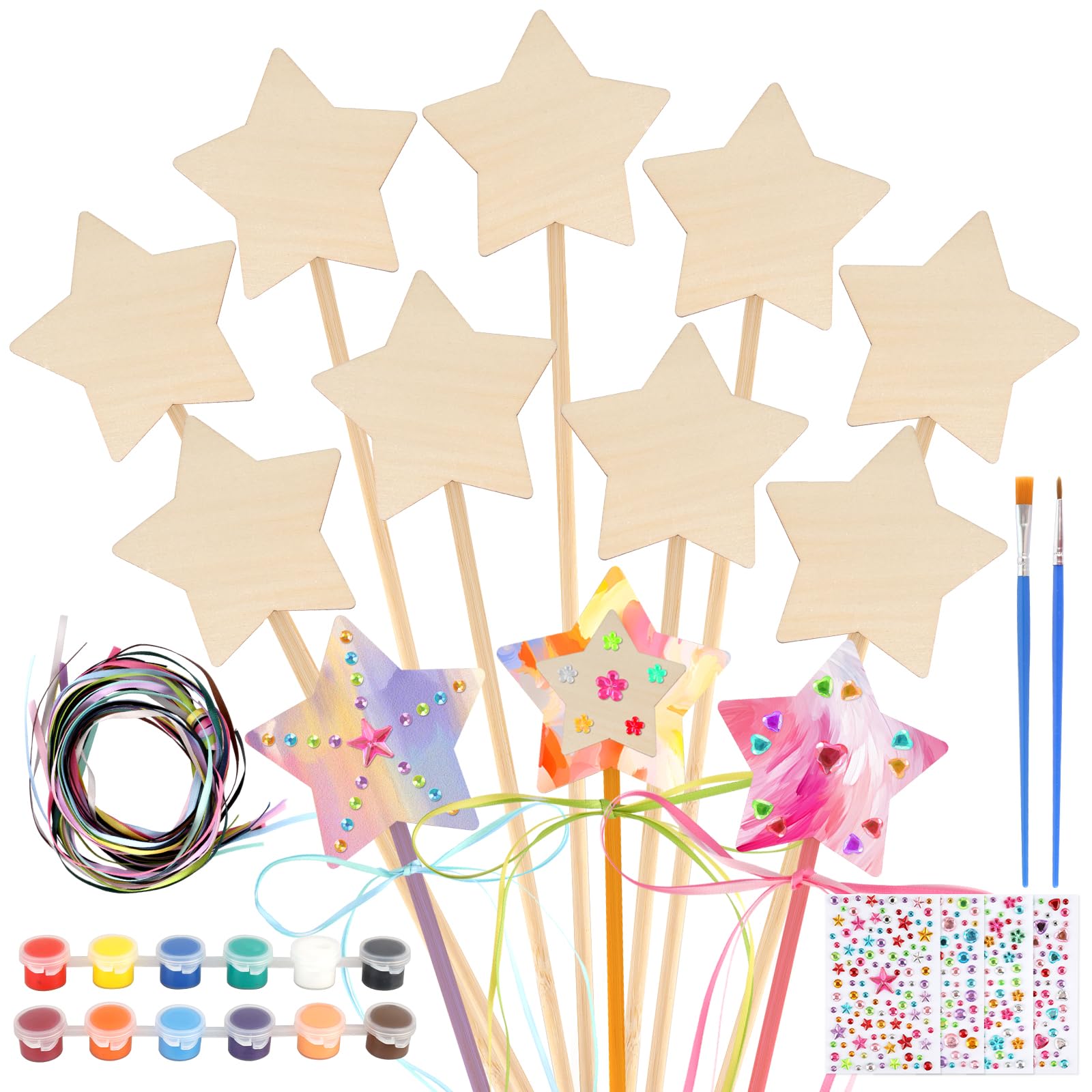 JIANGZHIB Pack of 12 Magic Wand Craft Set for Children's Birthday, DIY Princess Wooden Craft for Fairies Party, Gift for Girls
