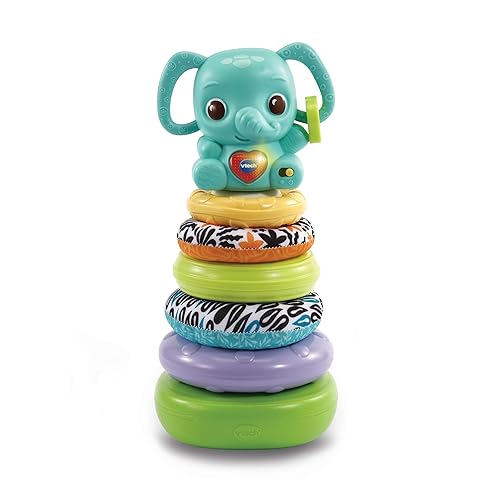 VTech Stack & Link Elephant | Developmental Ring Stacking with Rattle Elephant Baby Toy | Suitable for Ages 6-36 Months, English Version