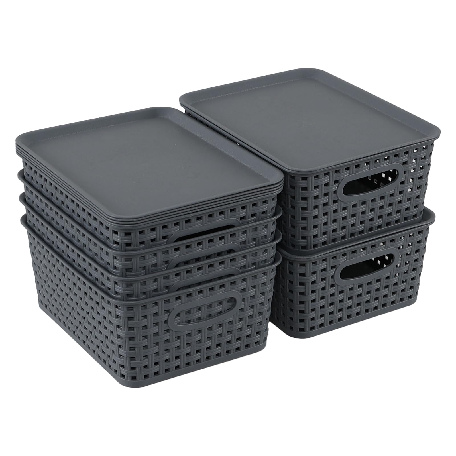 Callyne 6-Pack Small Plastic Baskets Organizer, Desktop Storage Basket Tray with Handle, Gray