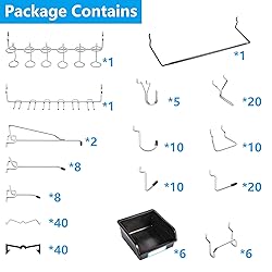 Pegboard Hooks, with Bins, Peg Locks, for