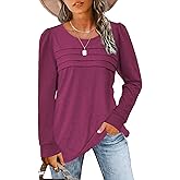 JomeDesign Womens Tops Long Sleeve Crew Neck Shirts Puff Sleeve Casual Tshirts