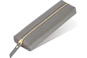 Sluxa Genuine leather pen case, Cowhide pencil puch with zipper, Soft pen bag for adults.