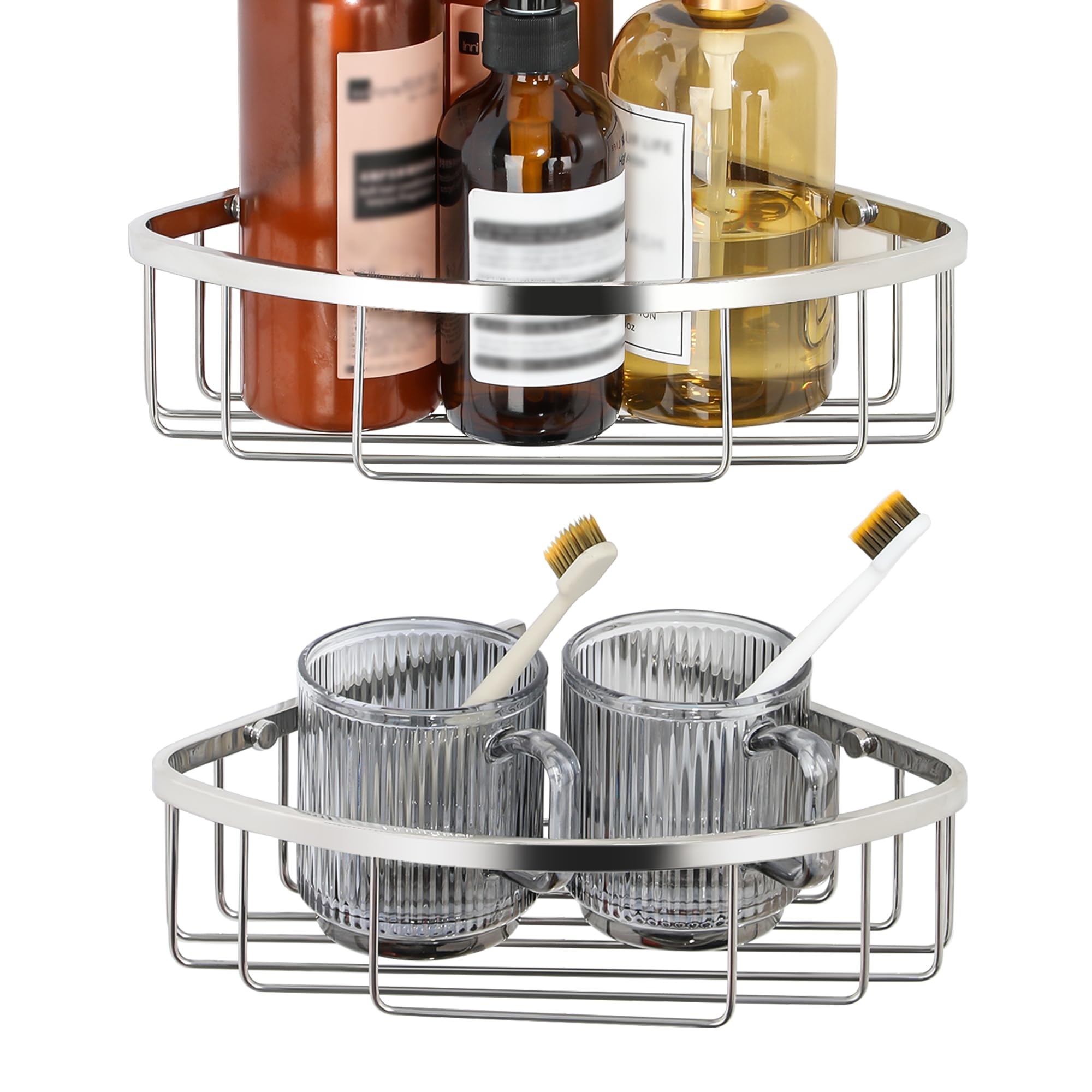 SAYAYO 2 Pack Corner Shower Caddy Shower Basket Organiser SUS304 Stainless Steel Chromed Corner Shelf Storage Wall Mounted for Bathroom Kitchen, 185mm*275mm