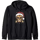 Christmas Sugar Skull Art Woman Santa Hat Festive Design Zip Hoodie