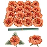 Riyuwal 16pcs Peonies Artificial Flowers Head Orange Austin Roses Vintage Burnt Flowers Silk Rose Head with Stems for DIY Flower Wedding Bouquets Centerpieces Home Decoration (Orange)