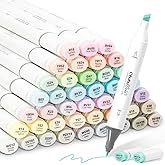 Ohuhu Alcohol Markers 48 Pastel Colors: AP Certificated Double Tipped Art Marker Set for Artists Adults Coloring Illustration - Chisel and Fine Dual Tips - Oahu of Ohuhu Markers - Refillable