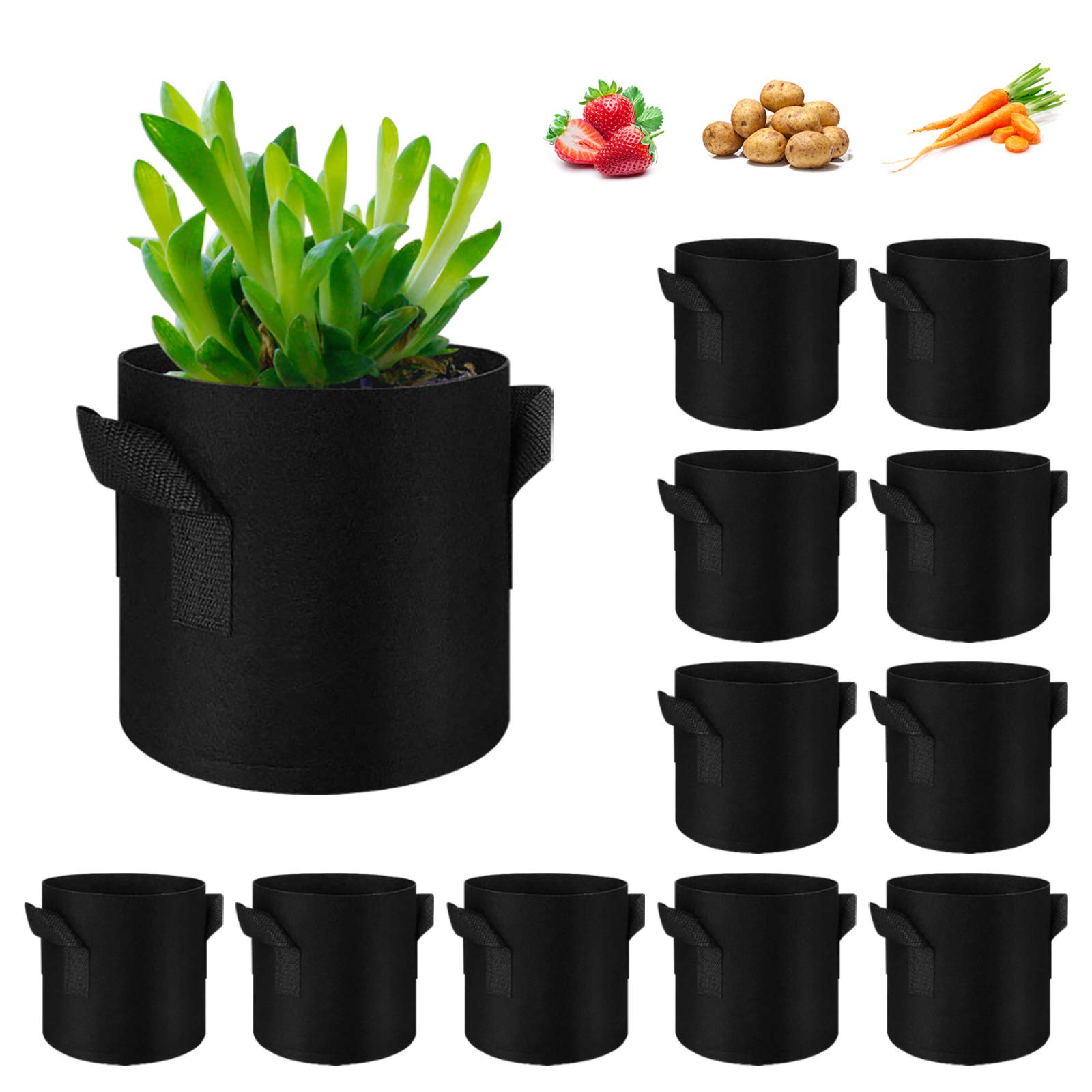 WHATWEARS 12 Pack 15 Gallon Plant Grow Bags, Thickened Nonwoven Fabric Pots with Handles, Vegetable Planter Bags Containers, Cloth Planters for Garden Vegetable/Flower/Plant/Fruits Outdoor — image 1