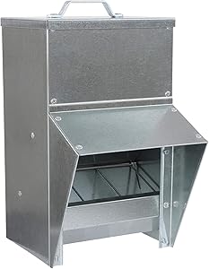 Rural365 Galvanized Chicken Feeder - Rat Proof Poultry Feeder with Lid Weatherproof Outdoor Coop Food Dispenser, 50lbs