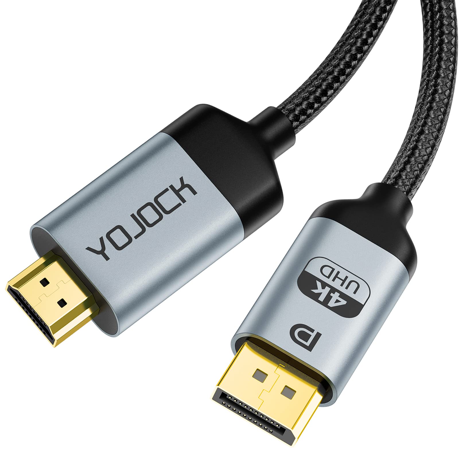 YOJOCK 4K DisplayPort to HDMI Cable, 2M/6.6ft, Nylon Braided Unidirectional, Compatible with PC, Laptop, Projector, AMD, NVIDIA
