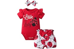 Infant Baby Girls Summer Clothes Short Sleeve Ruffle Print Romper Shorts Headband Outfits Set