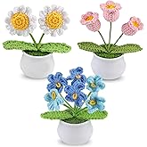 Aeekkya 3pcs Crochet Flowers Pot, Cute Handmade Crochet Flower Desk Decor with Sunflower, Lily of The Valley, Forget Me Not, Gift for Women, Mom, Teacher, Friend, Birthday, Mother’s Day, Thank You