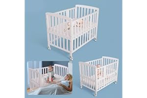 Flwrgirl Convertible Mini Baby Crib - Portable Bedside Bassinet with Mattress Included,3 Heights Baby Crib for Newborns,Infant,White