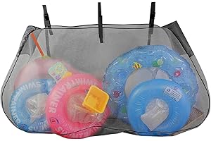 Black Hanging Pool Toy Storage Bag - Polyester Mesh Organizer for Floats, Noodles, Inflatable Toys - Beach and Swimming Acces