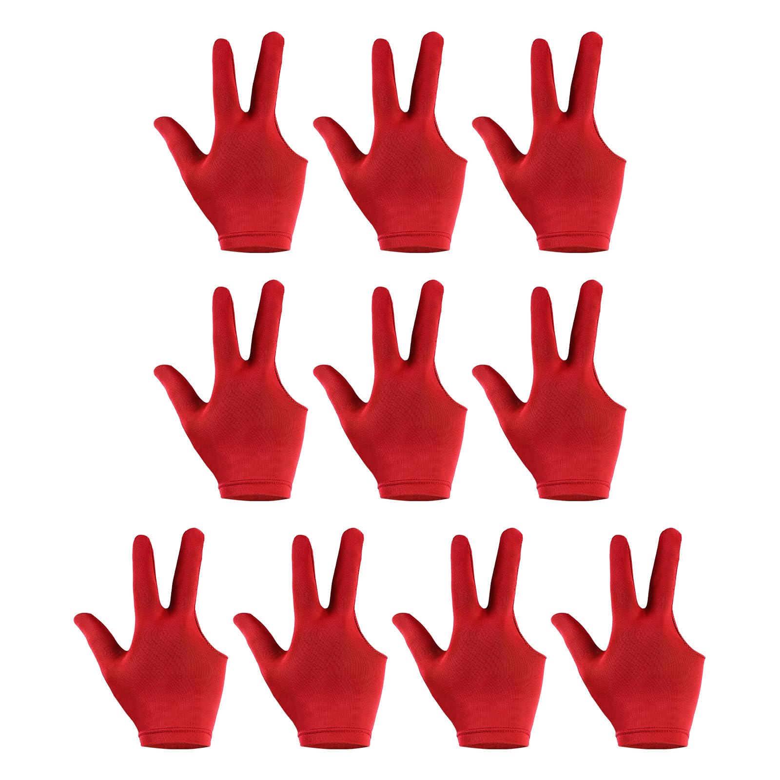 PATIKIL 3 Fingers Pool Gloves, 10 Pack Billiard Gloves Left & Right Hand Show Gloves Pool Cue Glove for Shooter Carom Pool Snooker Cue Sport, Red
