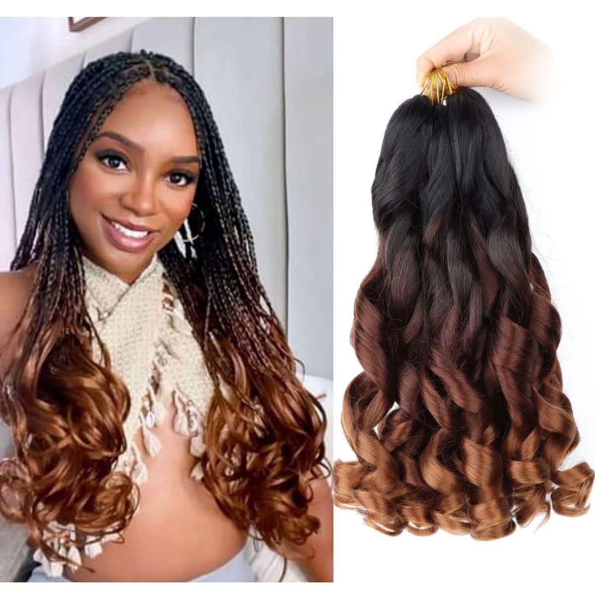 8 Packs French Curly Braiding Hair 16 Inch Loose Wave Spiral Crochet Hair for Black Women Pre-Stretched With Curly Ends (16 Inch, 1b/33/30#) — image 1