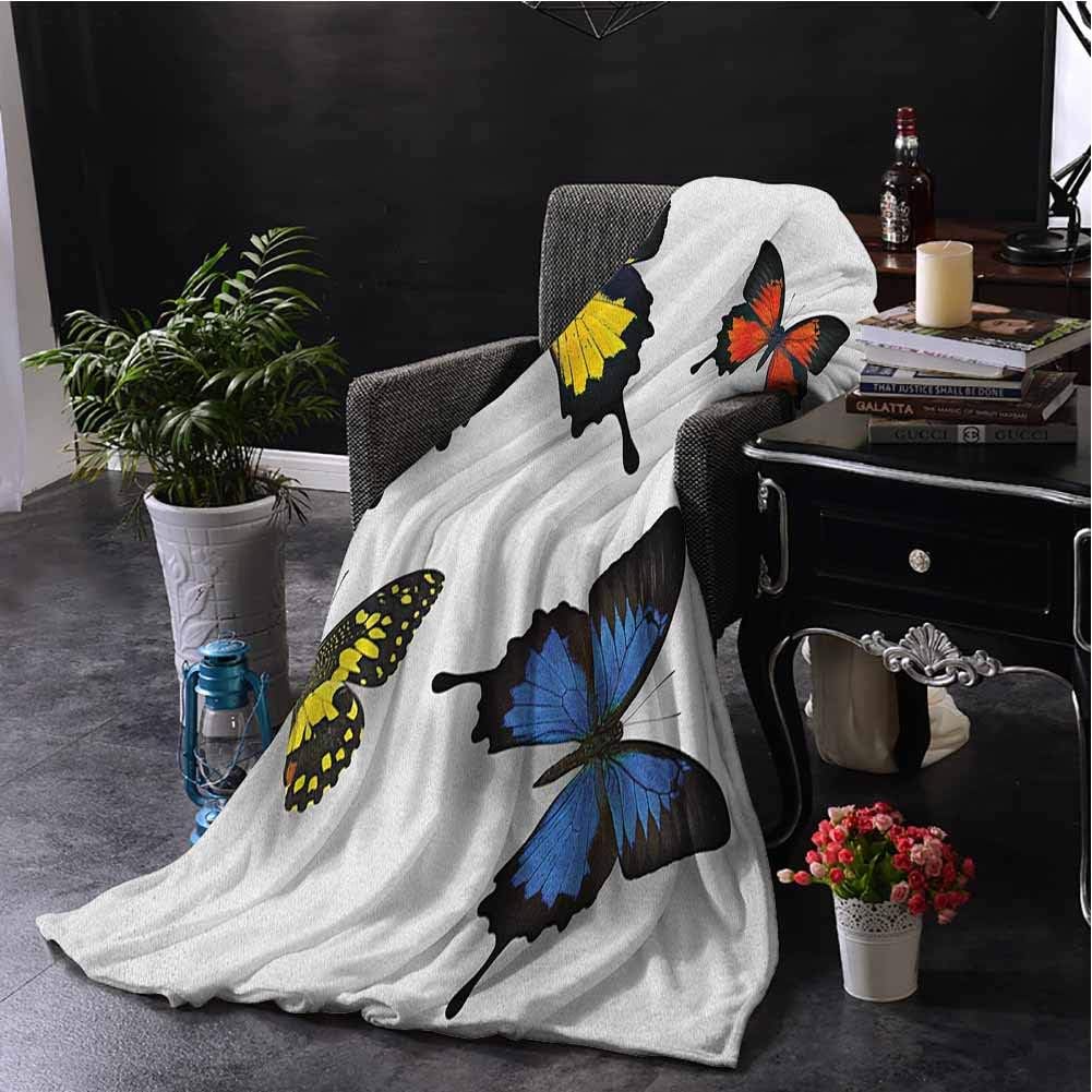 Luoiaax Butterfly Bedding Flannel Blanket Various Colorful Butterflies Pattern and Moths with Grace of Nature Themed Wings Super Soft and Comfortable Luxury Bed Blanket W91 x L60 Inch Multicolor