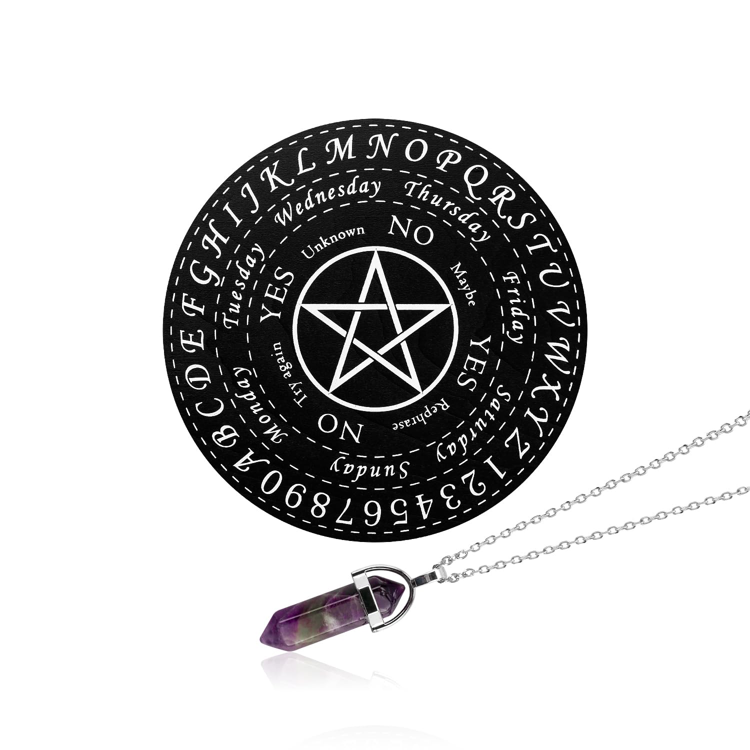 Rumyve Crystal Divination Pendant Necklace Witchcraft Wiccan Altar Kit, Witch Pendant Board Life Tree Log Ouija Board