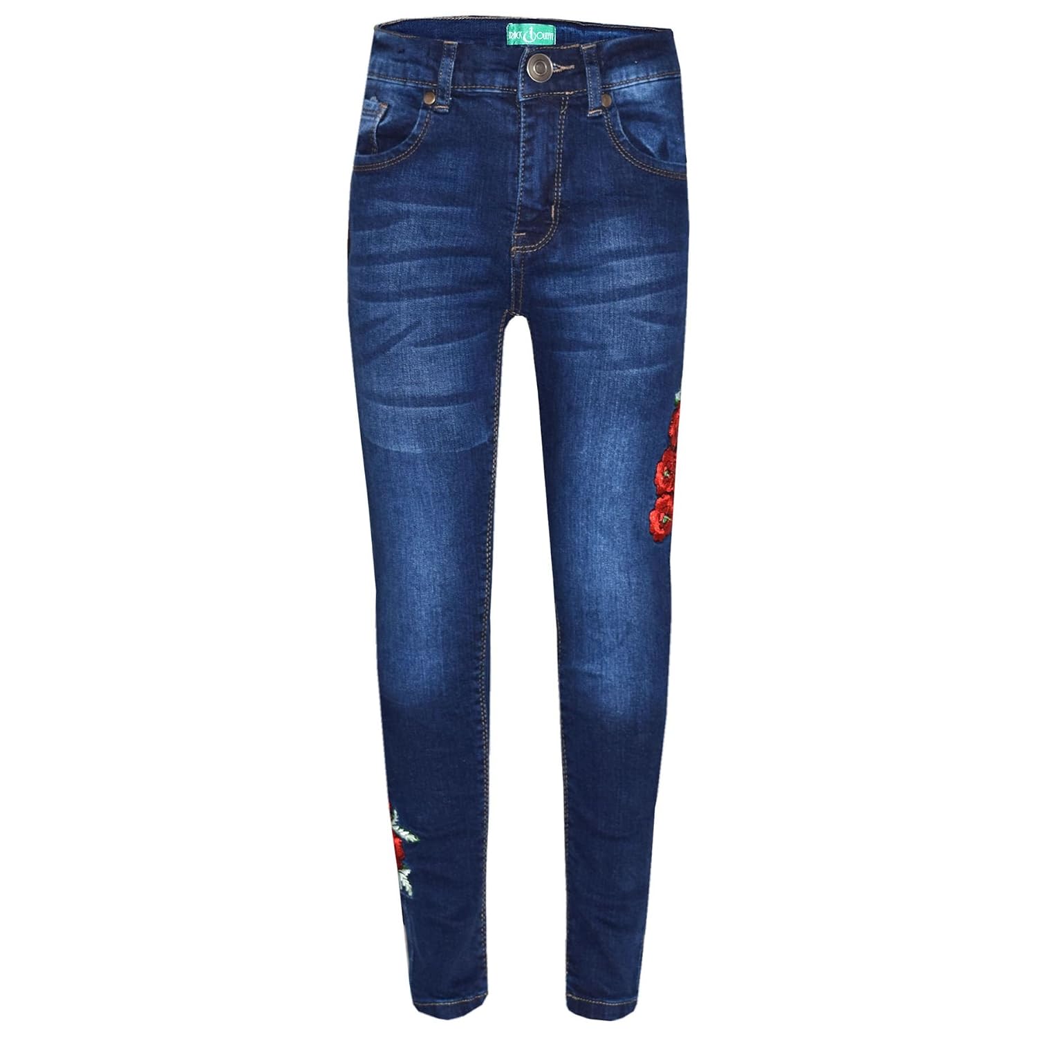 Girls Stretchy Jeans Kids Roses 