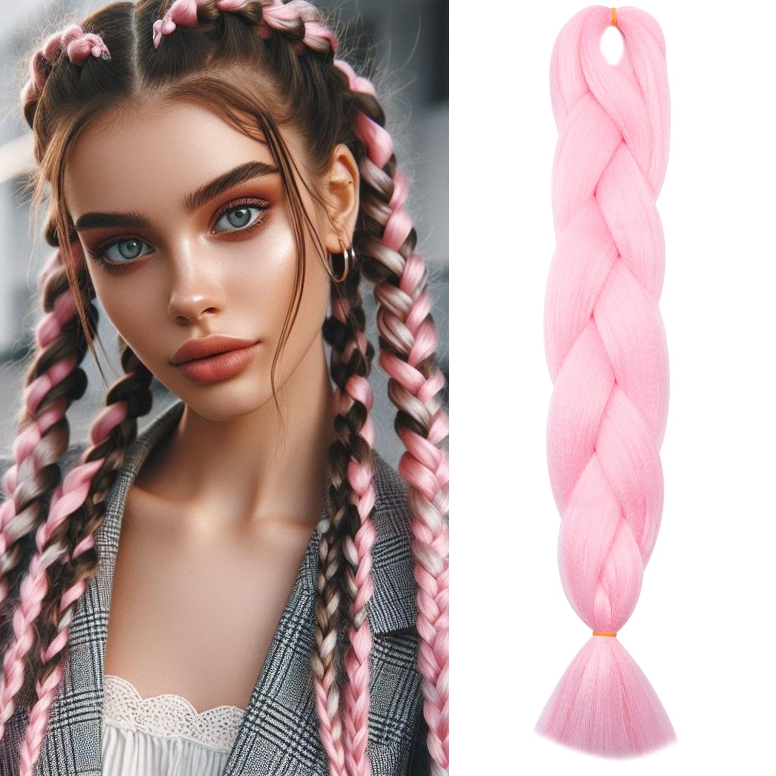 Silk-co 24inch Jumbo Braids Hair Afro Braiding Hair Extensions Ombre Silky Synthetic Heat Resistant [100g-Pink]