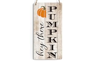 FREHVN Hey There Pumpkins Autumn Wood Sign Decoration Fall Wooden Signs Rustic Hanging Plaque Home Wall Art 6" x 12" Sign Wall Decor for Farmhouse Home Office