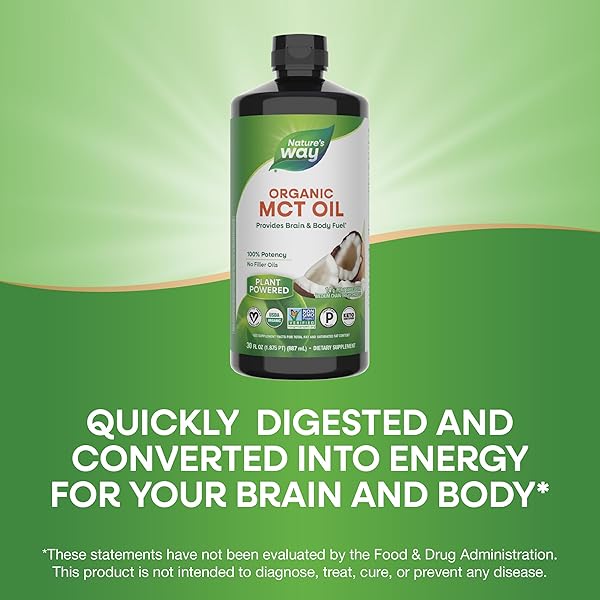 NATURE’S WAY ORGANIC MCT OIL, 30 FL OZ, BRAIN AND BODY FUEL FROM COCONUTS*, C8 CAPRYLIC ACID AND C10 CAPRIC ACID, KETO AND PALEO CERTIFIED, ORGANIC, NON-GMO PROJECT VERIFIED (PACKAGING MAY VARY)