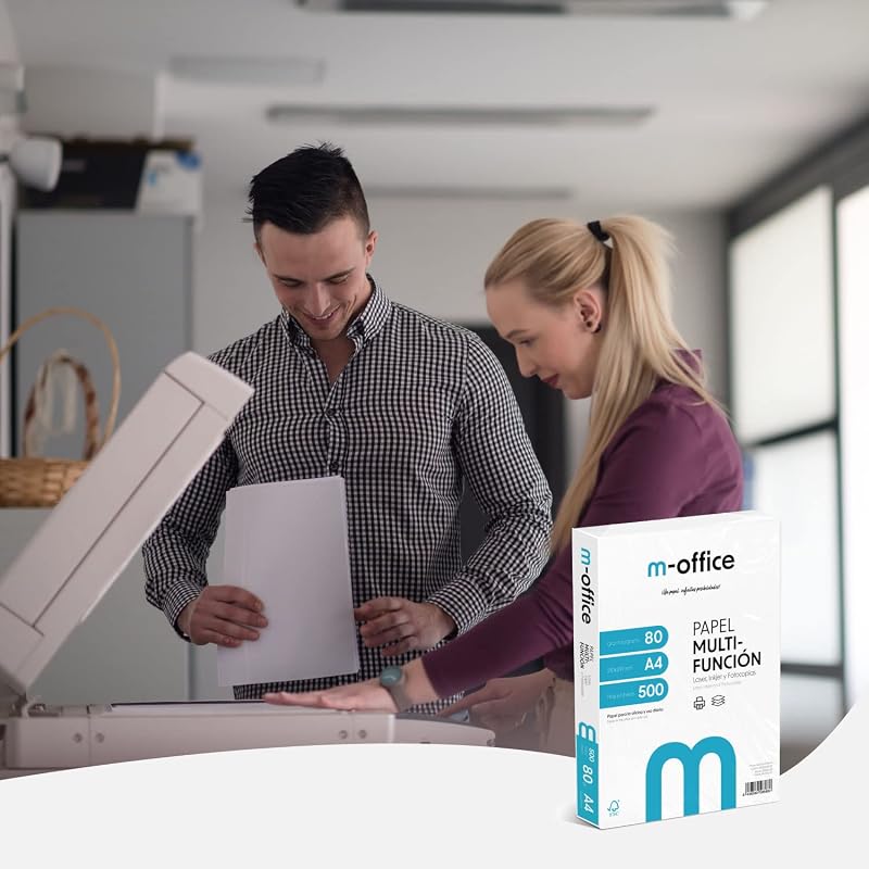 Paquete Folios A4 80gr, Paquete de 500 hojas, Papel Multifunción para Impresora Inkjet y Láser, Hojas A4 210 x 297 mm Ideales para la Oficina como para el Hogar · m-office (500 hojas)
