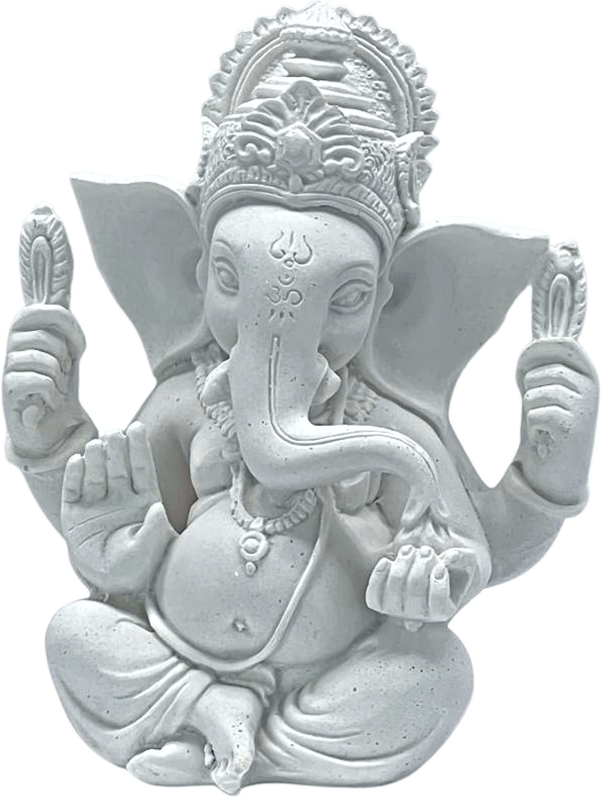 Bellaa 23743 Ganesha Statue Hindu God Lord Ganapati Idol Blessing God Outdoor Sculpture Home Decoration Good Luck Success Gift 5 inch Pure White