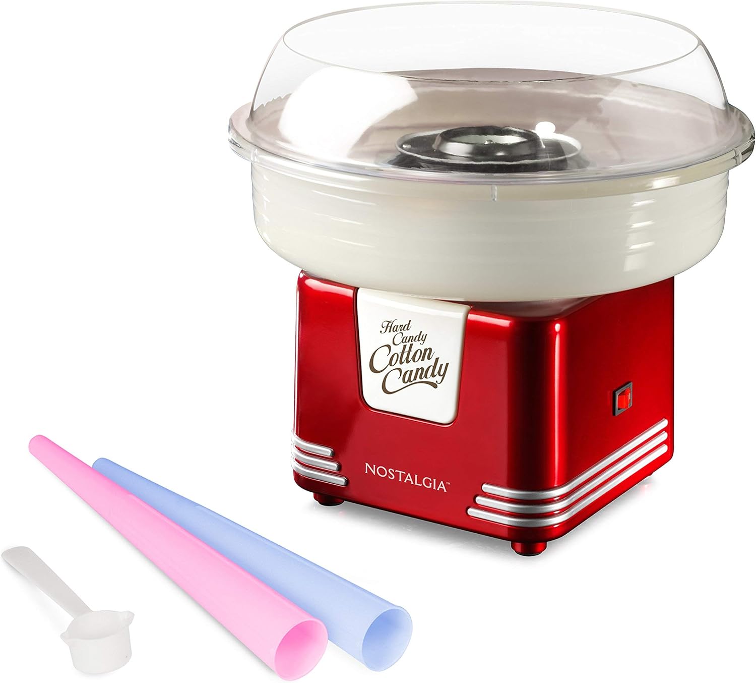 Nostalgia PCM405RETRORED Retro Series Hard & Sugar-Free Cotton Candy Maker, 11.5 x 11.5 x 10.75, Red (Renewed)
