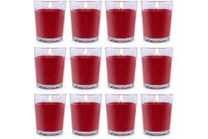 BERYSCEN Set of 12 Red Votive Candles for Christmas Valentine's, Unscented Bulk Candles for Home Weddings Party Festival Decorative and DIY