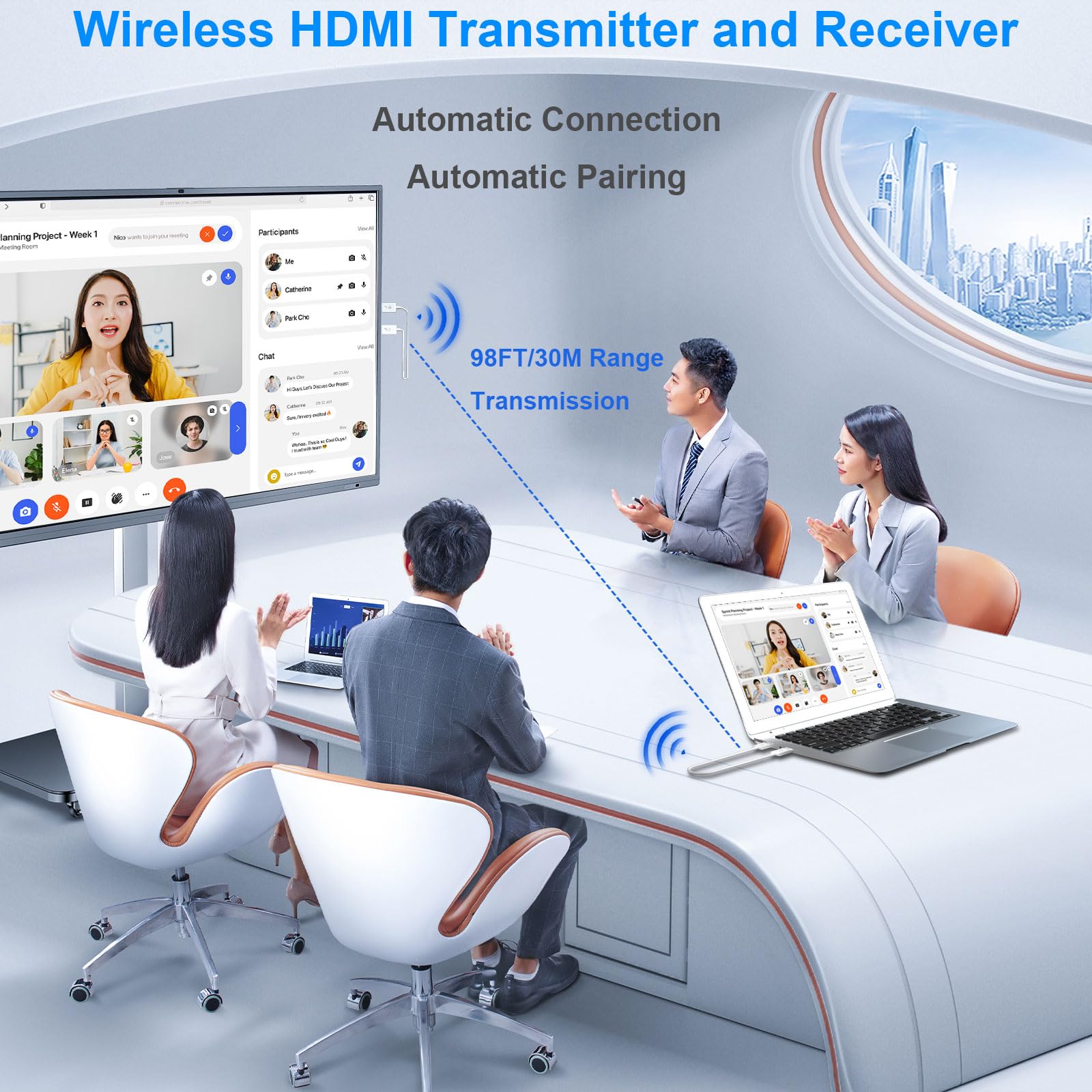 ANGEET Wireless HDMI Transmitter and Receiver 2.4/5GHz, 1080P HD Wireless HDMI Extender Streaming Video/Audio to Monitor, Projector, HDTV from PC, Laptop, Camera, TV Box, 98FT/30M, Plug & Play