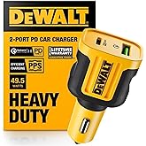 DEWALT Heavy Duty USB + USB C Car Charger Adapter, 49.5W Cigarette Lighter USBA Charger, PD Car Charging Adapter PPS 30W Quick Charge 3.0 Fast Charging for iPhone 17/16/15 Pro Max Samsung Galaxy Pixel