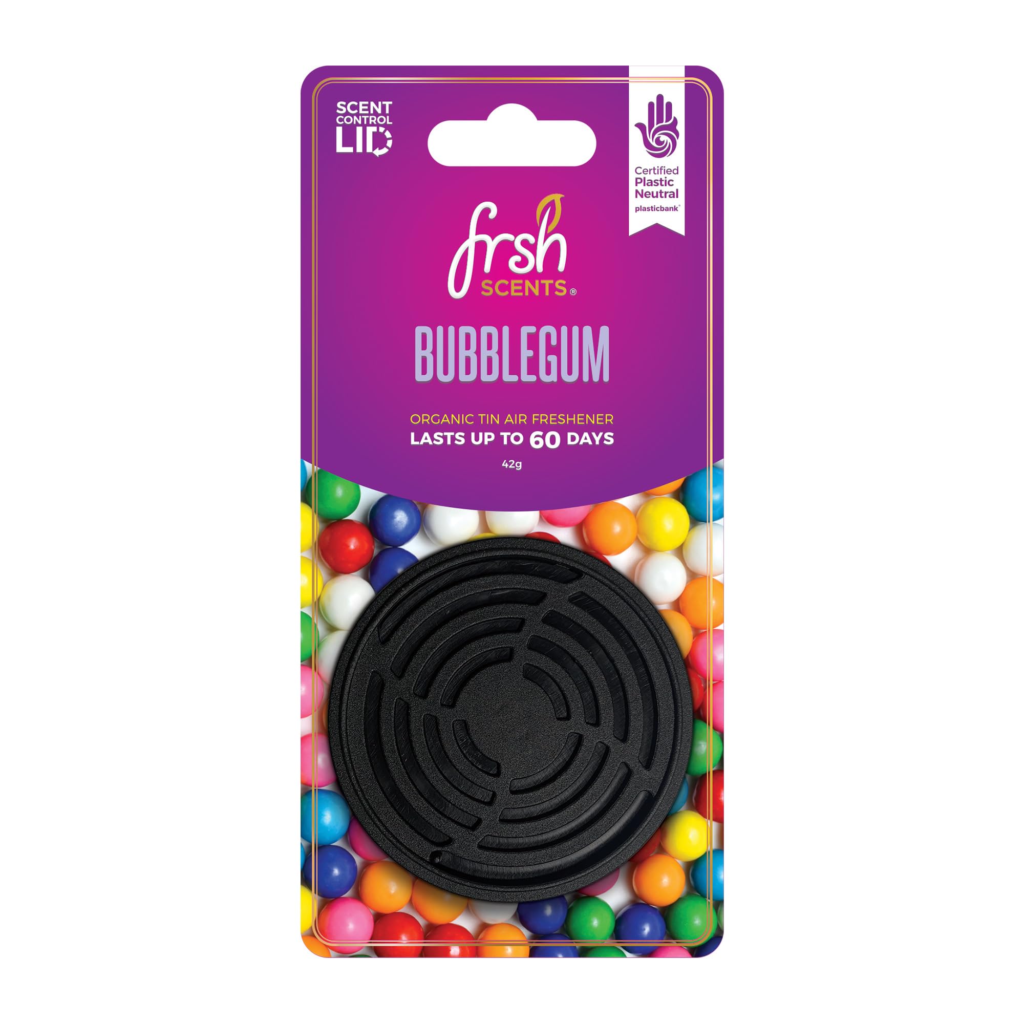 FRSH Scents FR-P-1249 Bubble-gum 42G Scented Organic Tin Air Freshener - Lifespan of Upto 60 Days - Ideal for your Car, Home & Workplace - 1 Tin Supplied
