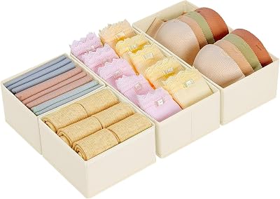 Homsorout 4 Pack Baby Drawer Organiser Beige Foldable Storage Boxes