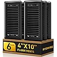 Floor Register 4x10, Floor Vent Covers for Home Floor, Sidewall, Heavy Duty Steel Walkable Floor Grates, Adjustable Air Vent Covers Rust Proof Finish, 4" x 10'' Floor Vent, 6 Pack, Black