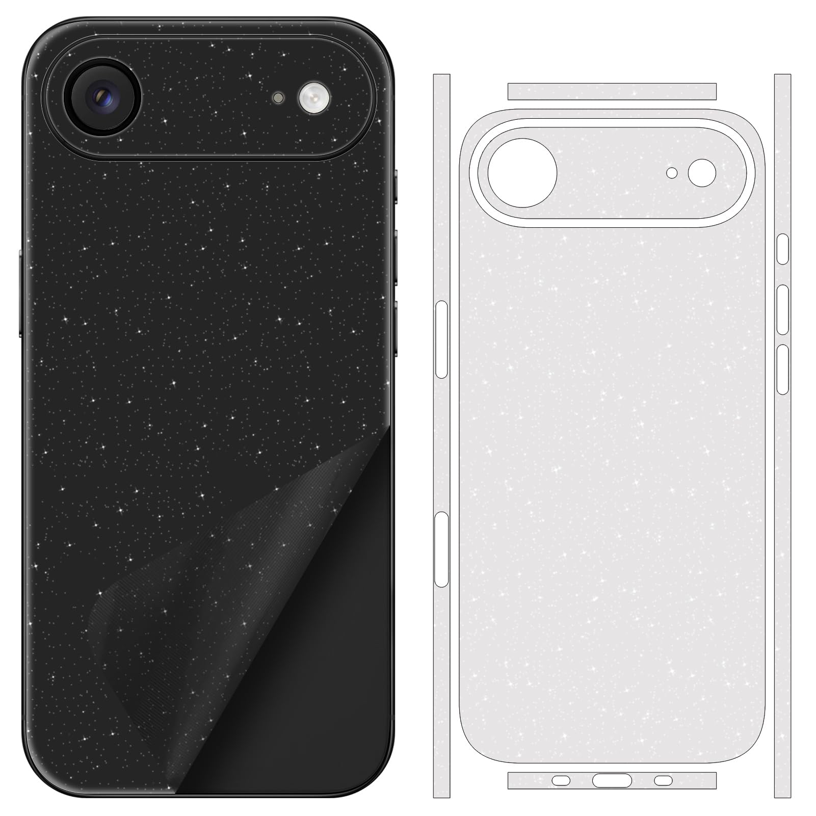 SUKIDIOVQ 2 Pack for iPhone 17 Air Skin Wrap Using 3M Transparent Matte Carbon Fiber Sparkle Phone Sticker Film Vinyl Decal Glass Protector for Back Side