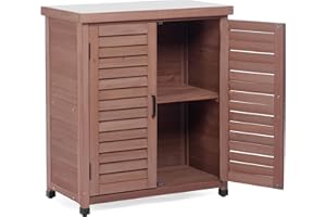 MEDERLA Potting Bench with Storage Cabinet and Metal Table Top for Outdoor Patio, Garden Furniture Wood Workstation