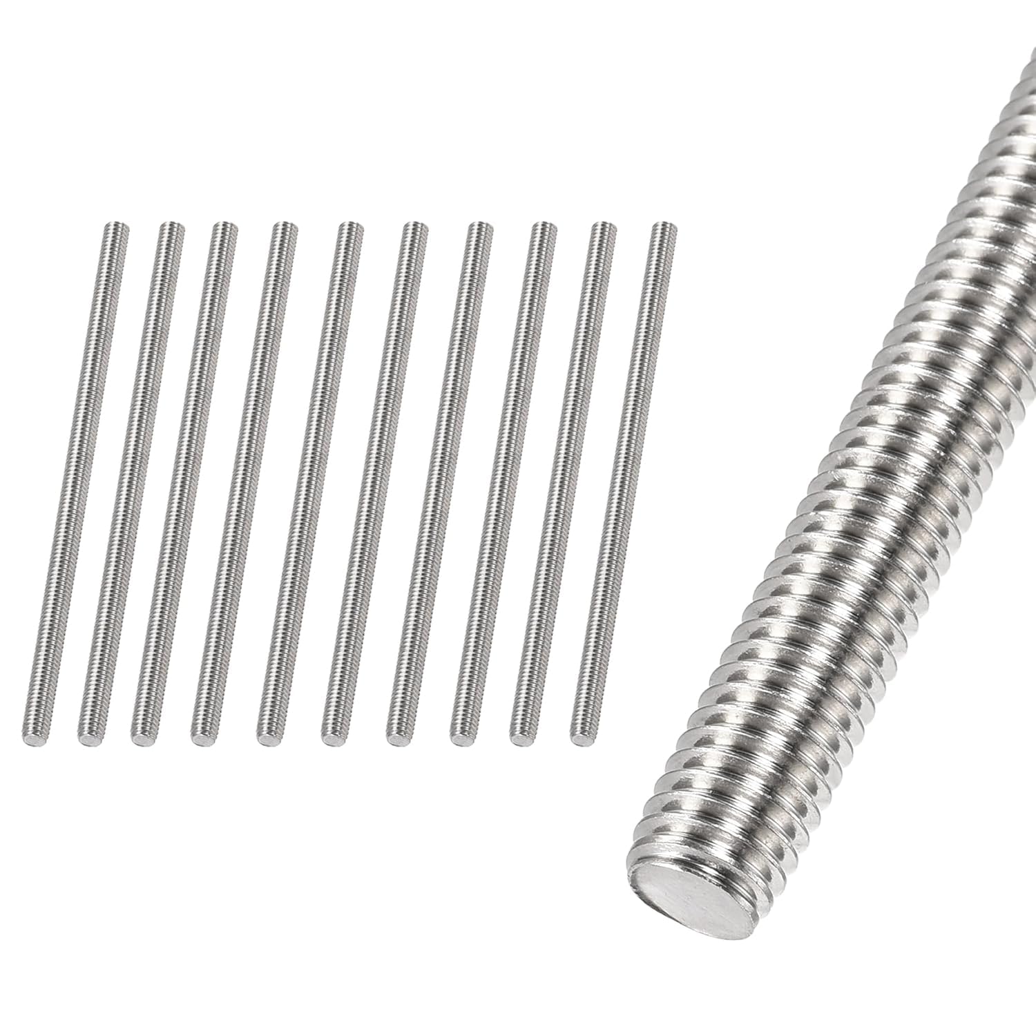HiPicco M6 x 50mm Fully Threaded Rod & Studs, 304 Stainless Steel Right Hand Threads Rods, M6-1 Thread Pitch for Anchor Bolts, Clamps, Hangers and U-Bolts 10pcs