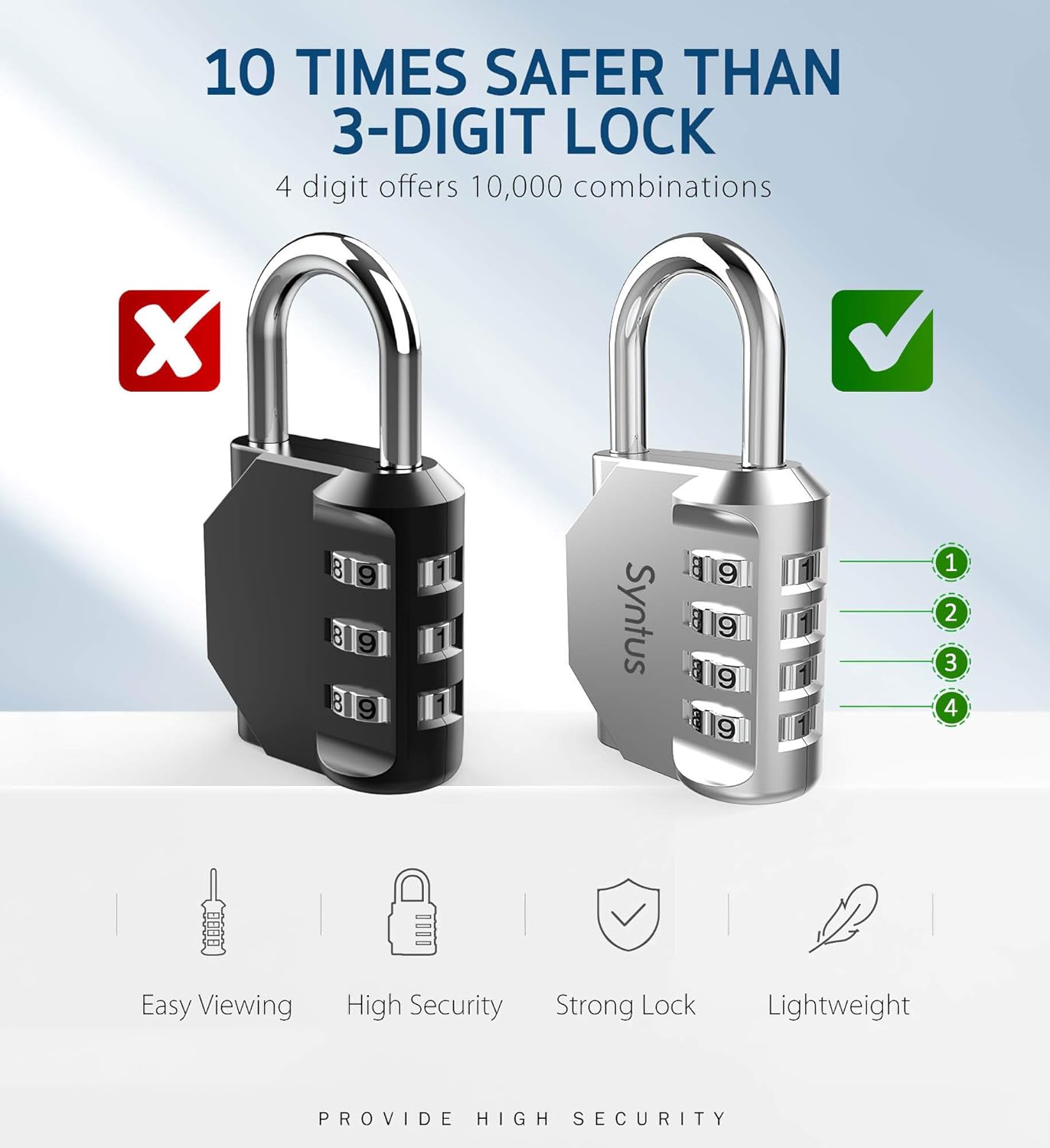 Syntus 2 Pack Combination Lock 4 Digit Padlock for School Gym Sports Locker, Case, Fence, Toolbox, Hasp Storage (Black & Silver) - - 