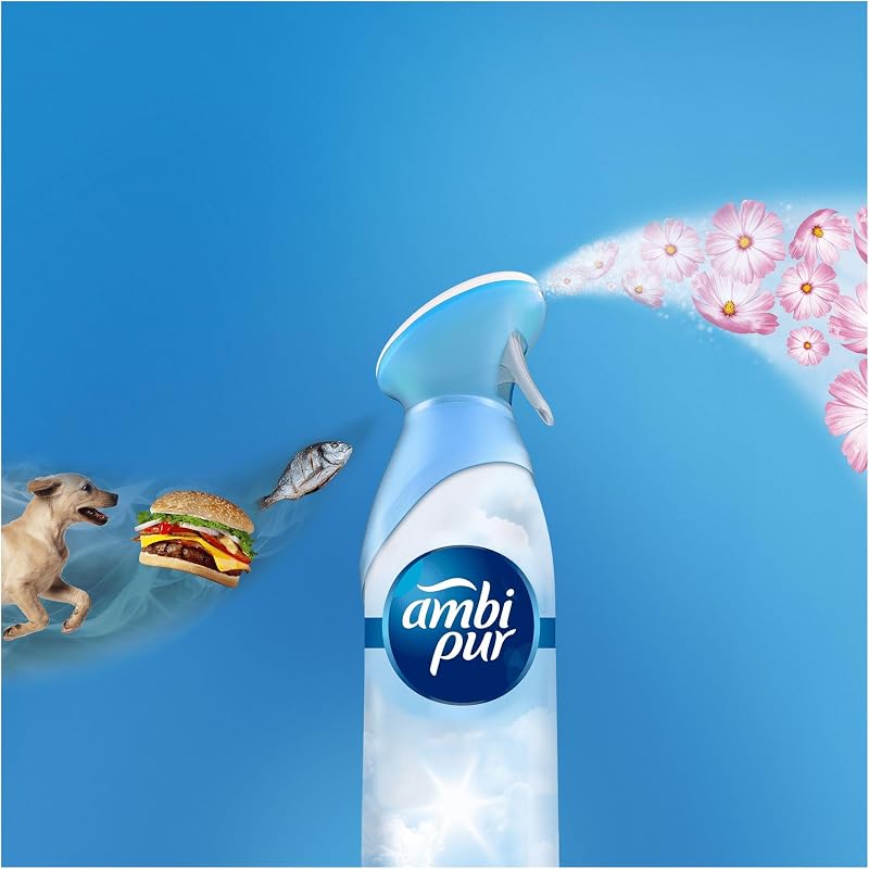 Ambipur Spring Awakening Air Freshener Spray 185ml x 8, com uma fragrância duas vezes mais longa que elimina odores e deixa um aroma fresco e leve