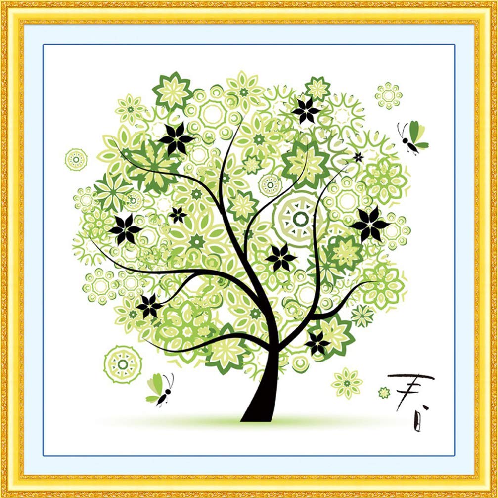 WINOMO Embroidery Starter Kit with Colorful Tree Pattern DIY Handmade Needlework Cross Stitch Kit Home Decoration (Spring)