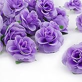 Kesote 50pcs Purple Roses Artificial Flowers Bulk, 1.6" Small Silk Fake Roses Flower Heads for Decoration, Crafts, Wedding Centerpieces Bridal Shower Party Home Decor