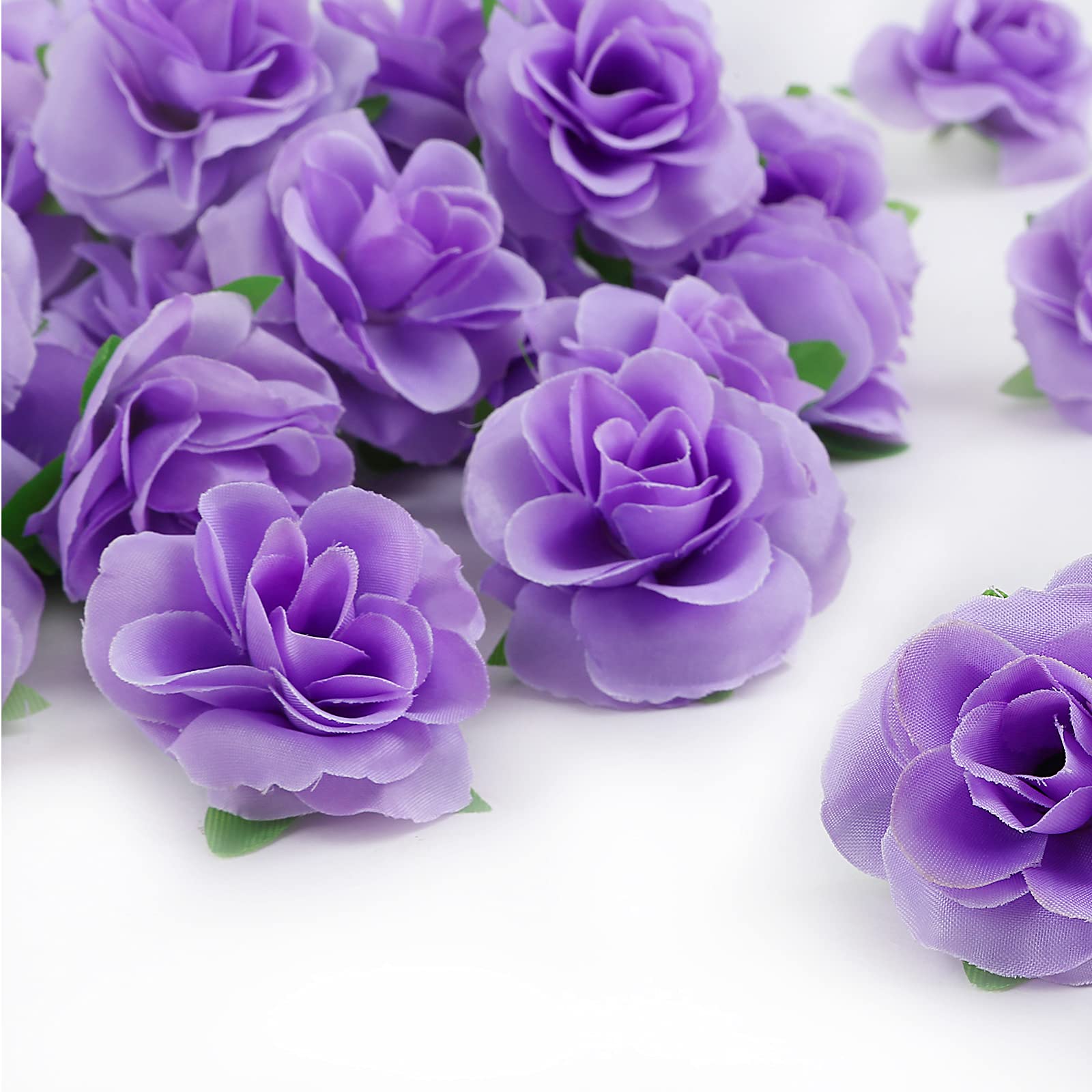 Kesote 50pcs Purple Roses Artificial Flowers Bulk, 1.6" Small Silk Fake Roses Flower Heads for Decoration, Crafts, Wedding Centerpieces Bridal Shower Party Home Decor