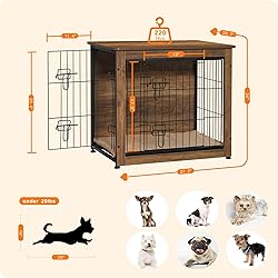DWANTON Dog Crate Furniture with Cushion, Wooden
