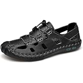ZHNSHM Mens Casual Closed Toe Leather Sandals Outdoor Fisherman Adjustable Sport Summer Shoes