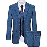 Wemaliyzd Vintage Men's Suit 3 Piece Plaid Tweed Herringbone Suits for Wedding Business Blazer Vest Pants